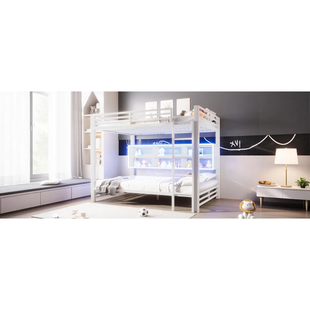 140 x 200 cm großes Etagenbett mit Aufbewahrungsschränken und LED-Licht, platzsparendes Bett für Kinder-/Jugendzimmer (ohne Matratze) – Detail 9