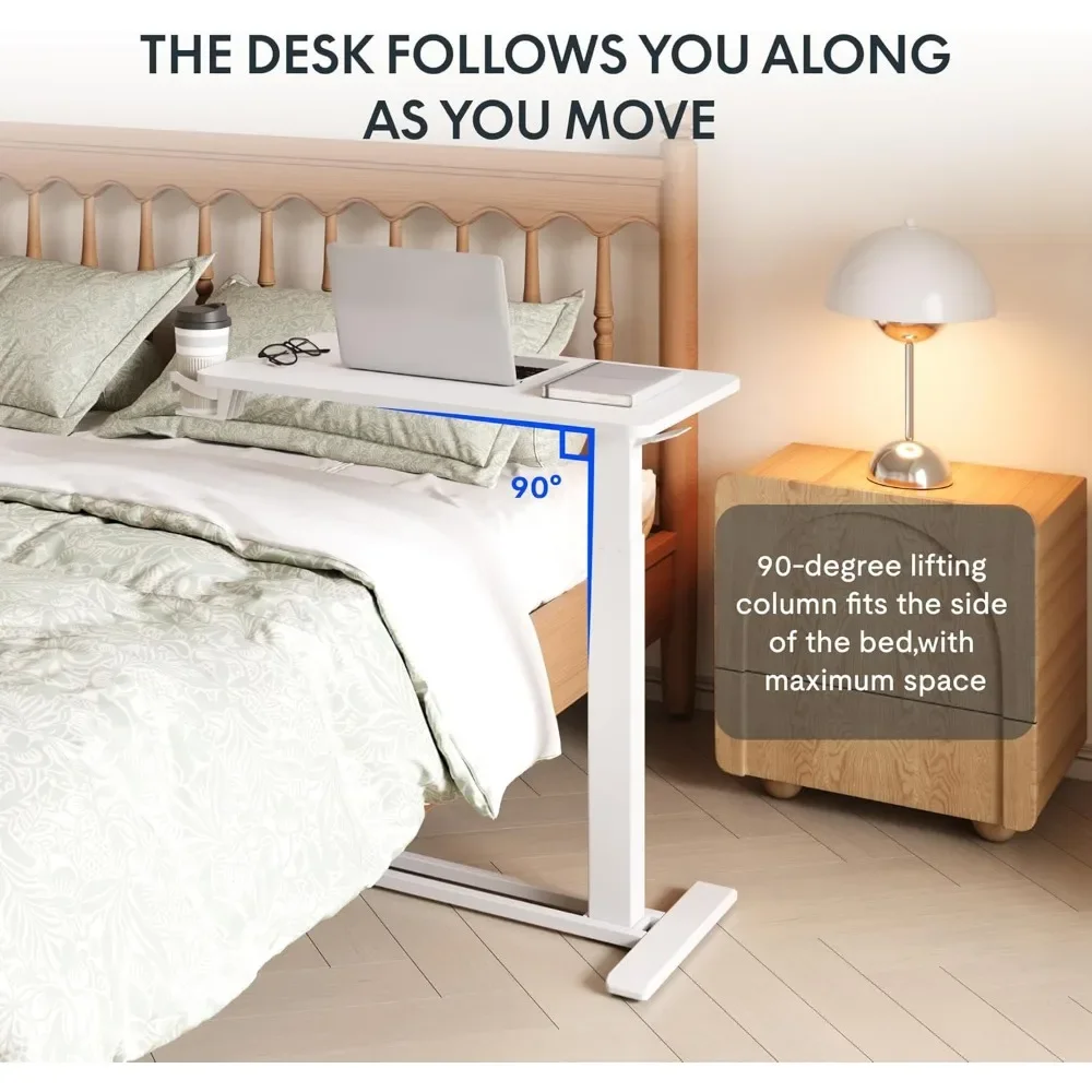 Medical Adjustable Overbed Bedside Table with Wheels Pneumatic Mobile Standing Laptop Desk Rolling Computer Cart 4