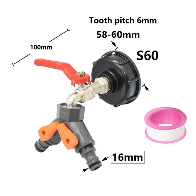 Adaptador de grifo de tanque IBC S60X6 de rosca gruesa para jardín, conexión  rápida, grifo de