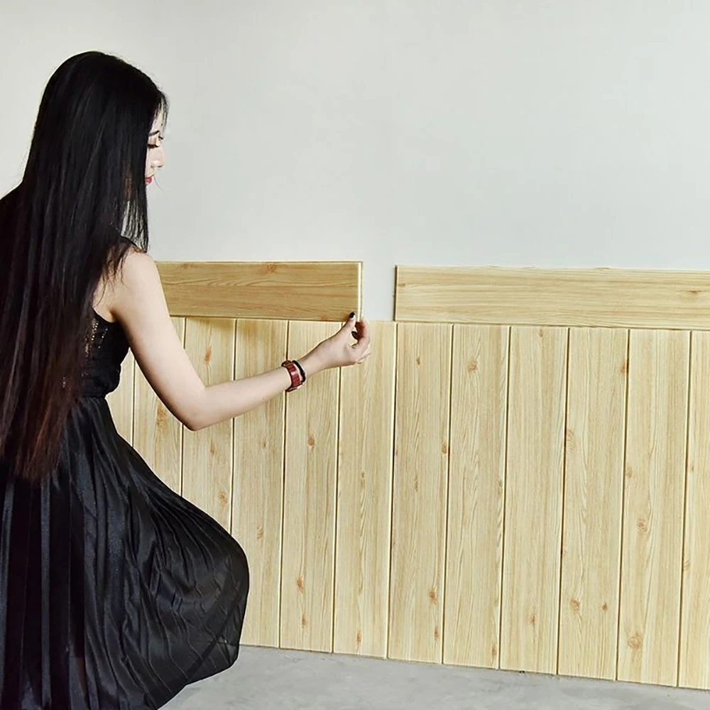 สติกเกอร์ติดผนังกาวในตัวลายไม้3D 35*35ซม. 10ชิ้นตกแต่งผนังพื้นหลังกันน้ำห้องนั่งเล่นห้องครัว 1