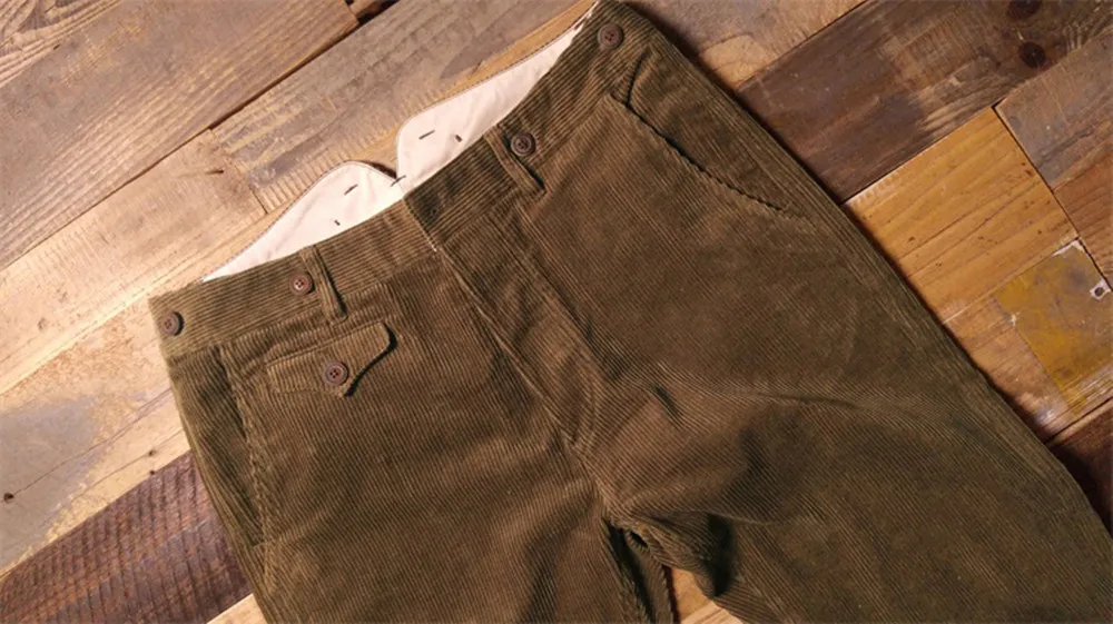 Description Picture 6 of itemMen's' High Waist Straight Corduroy Pants Classic Cargo Gardener Cotton Trousers Vintage Amekaji Overalls Male Clothing