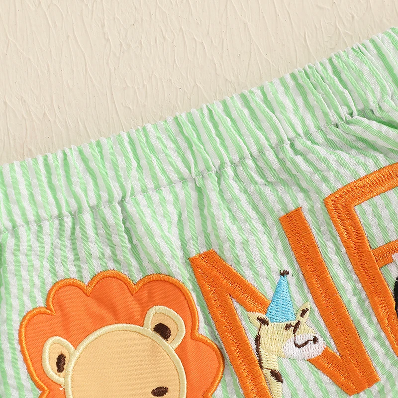 Toddler Boy Summer Shorts Birthday Outfit Letter Embroidery Striped Casual Elastic Short Pants for Newborn Baby