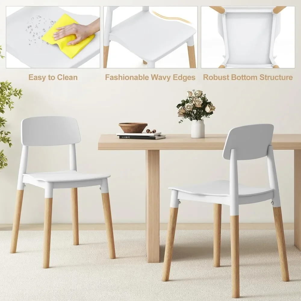 Caf&eacute; Chairs, Wooden Dining Chairs Set of 4, Modern Dining Side Chairs Set w/Ergonomic Backrest, Wide Seat & Sturdy Wooden Legs