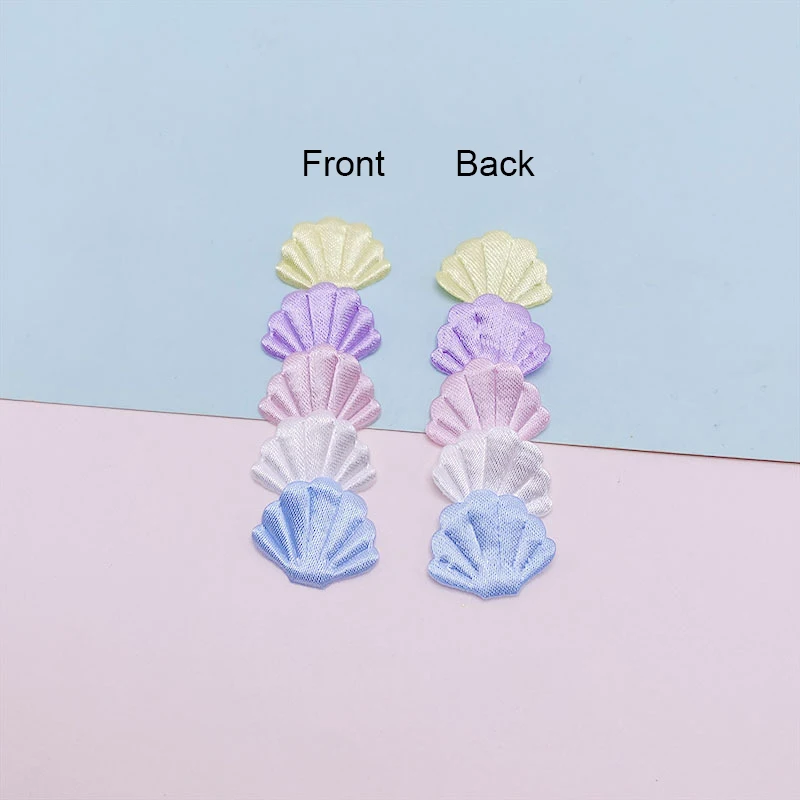 새틴 패브릭 쉘 패딩 아플리케, DIY 헤어 클립 액세서리, 의류 모자 장식 패치, 2x1.5cm, 100 개