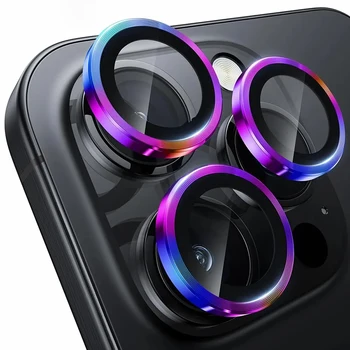 Obiettivo della fotocamera 3 pezzi per iPhone 16 15 Pro Max 14 Plus 13 mini protezione copertura della fotocamera in vetro temperato protezione dello schermo copertura in metallo