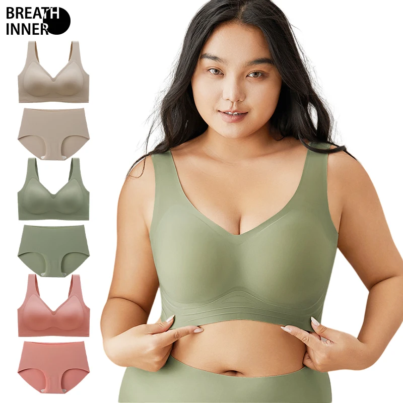 Women's Plus Size Bra and Panty Sets Seamless No Show Lingerie Set Racerback Bra and High Waisted Underwear