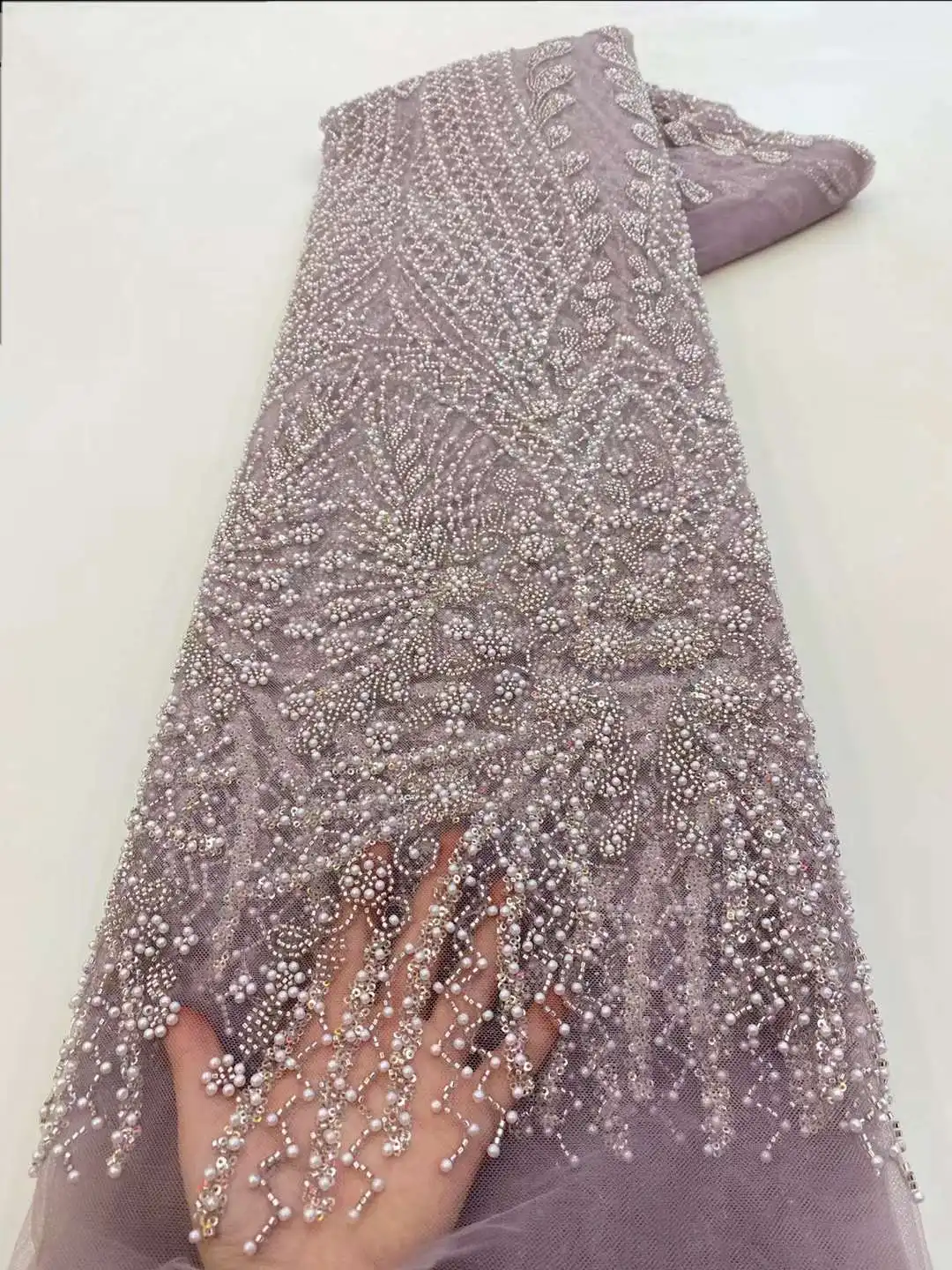 Sequins Jacquard Lace Fabric Brown Sequin Beaded Embroidery French Net Lace With Beads Nigerian Sequins