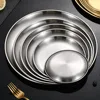 8Pcs Metal Dining Dish Stainless Steel Round Plate Shallow Tray 20/23/26cm BBQ Picnic Camping Food Container Tableware Set 4