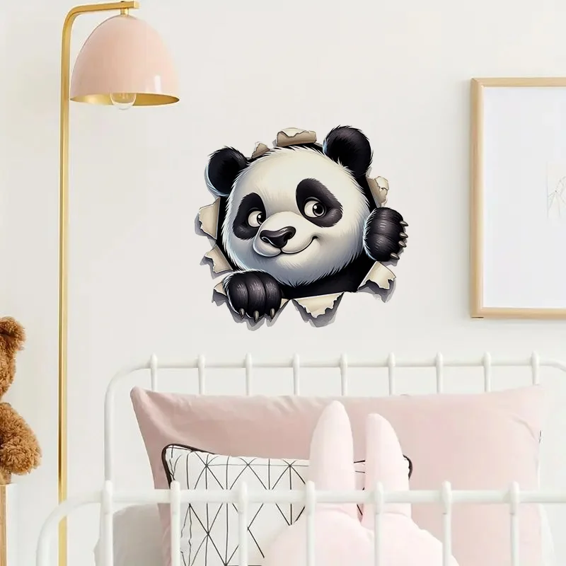 90863# Panda in the Hole Self-Adhesive Toilet Stickers,Wall Decal Removable, Reusable Vinyl Car Sticker for Bathroom Decor