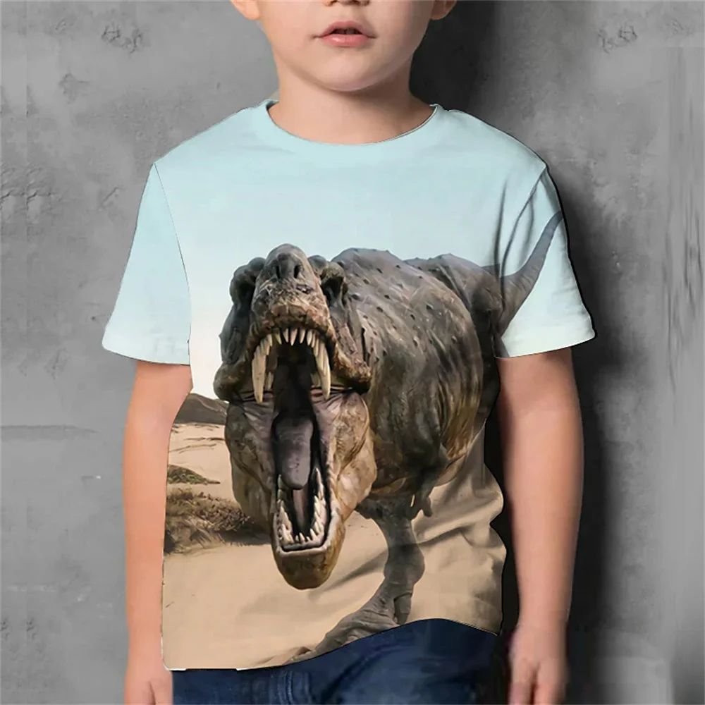 Children Clothes Girls 8 To 10 Years T Shirt For Boys Dinosaur Short Sleeve Cartoon Animals Summer Black Kid T-Shirts 3d Print