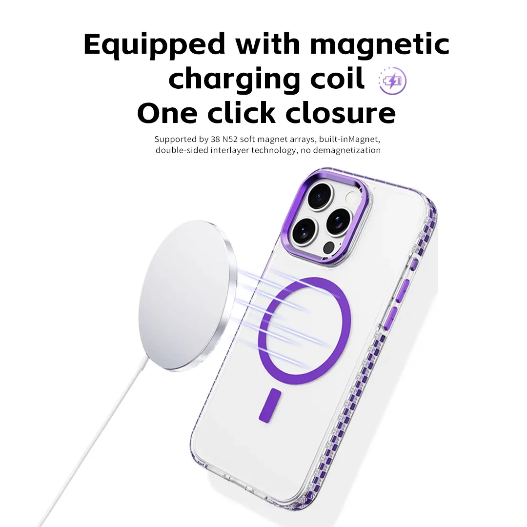 Coque de téléphone antichoc magnétique de luxe pour iPhone 15 16 13 14 16 Pro Max 11 16 Plus support invisible pour objectif Protection arrière_voghion.com
