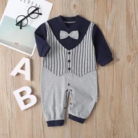 Newborn Baby Romper 2023 Fall Long Sleeves Bowtie Style Bebe Boy Girl  Clothes Little Gentle Man Penguin Infant Babe Jumpsuits 3