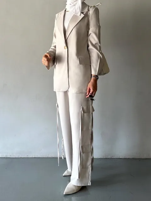 KWTX 2025 Spring Summer Women's Suit Set Multi Pocket Ribbon Blazer & Pants Two Piece Office Chic Outfit Casual Elegant 6 KWTX 2025 Spring Summer Women's Suit Set Multi Pocket Ribbon Blazer & Pants Two Piece Office Chic Outfit Casual Elegant 6