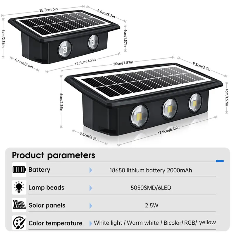 Luci decorative solari da parete Luci solari da giardino Luci solari per scale IP65 Impermeabili RGB Bianco Caldo Bianco Colorato Luce solare per esterni_voghion.com