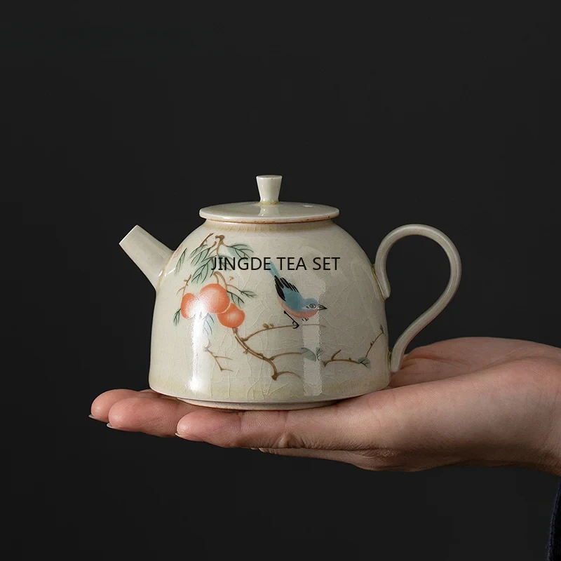 170ml Chinese traditional ceramic teapot hand-painted flower and bird household water kettle Kung Fu tea set
