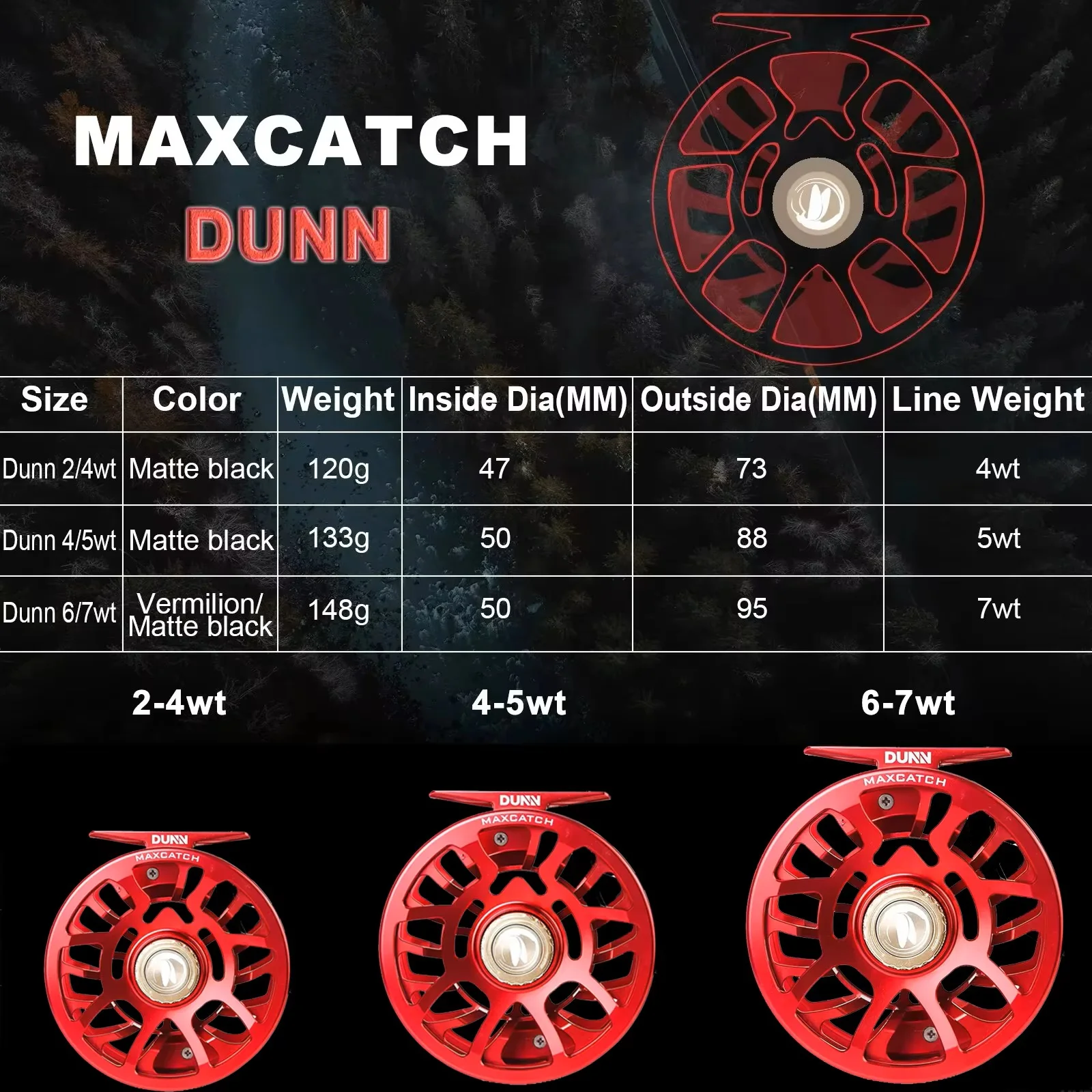 MAXIMUMCATCH 2-7wt 초경량 레드 플라이 릴 완전 밀봉 방수 유지보수가 필요 없는 드래그 시스템 CNC 가공 플라이 낚시 릴