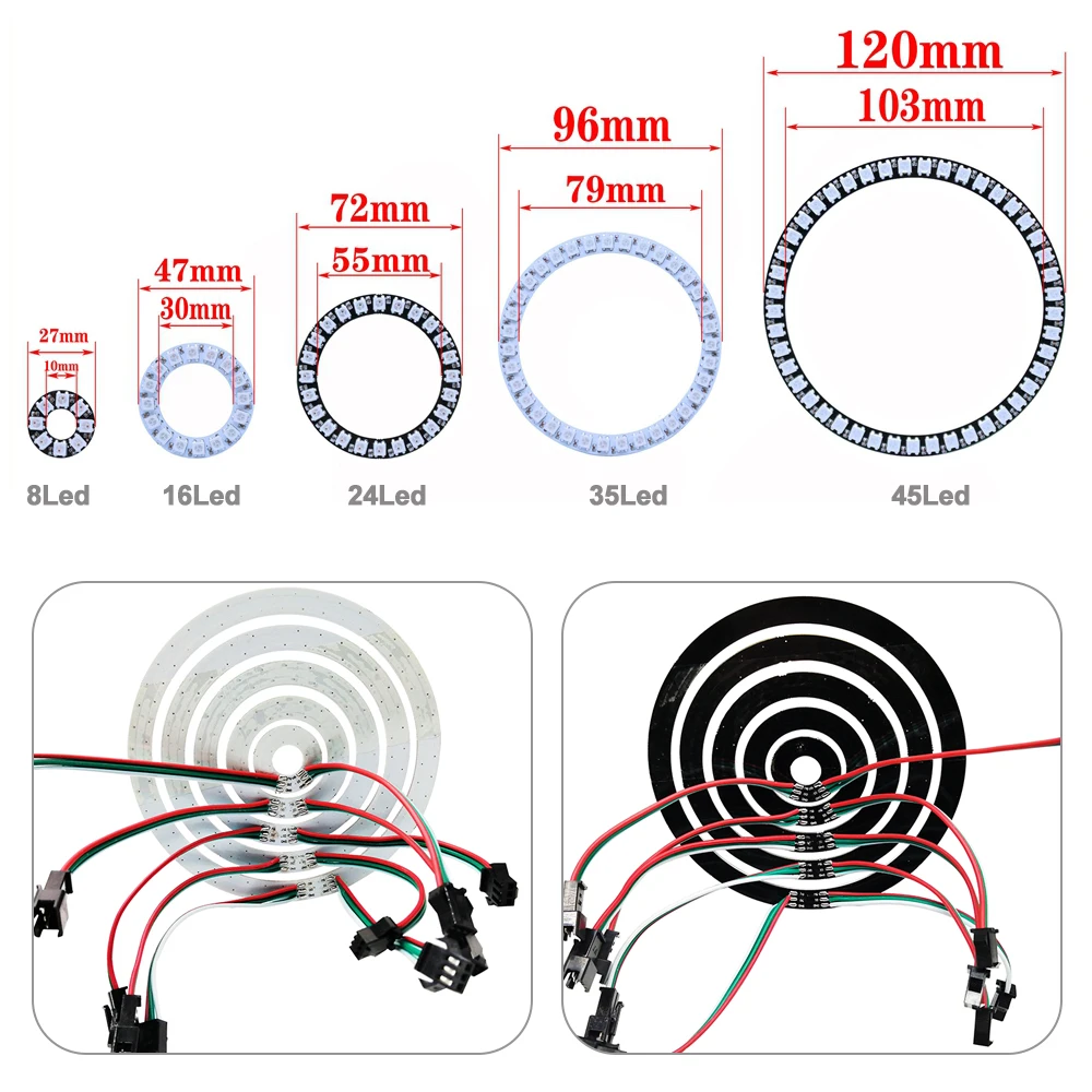 DC5V WS2812B LED Ring Individul AddressabIe 3Pin WS2812 IC BuiIt-in 5050 RGB DIY Round ModuIe 8 to 241 Pixels White Black PCB led modules,led module