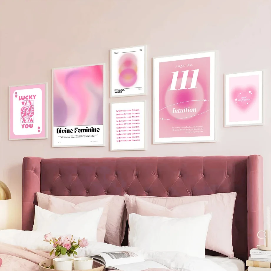 Pink Angel Number Floral Art Canvas Print - Gallery Wall Decor