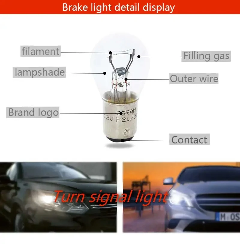 10pcs OSRAM 7506 P21W S25 BA15s 12V 21W original line metal bases turn signal lamps brake light OEM car halogen bulb