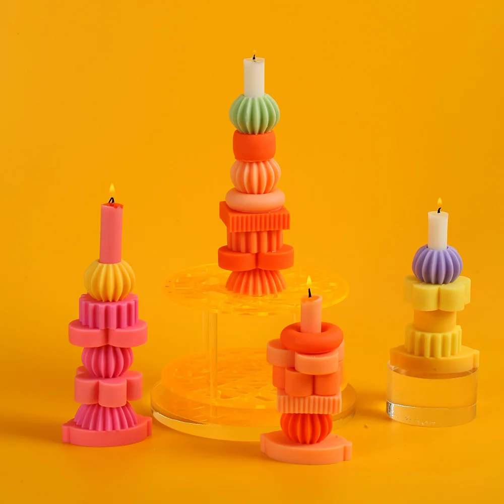 Geometric Stackable Candle Silicone Mold 9PCS Candles Making Kit Handmade  Building Block Candle Suitable for 2.2