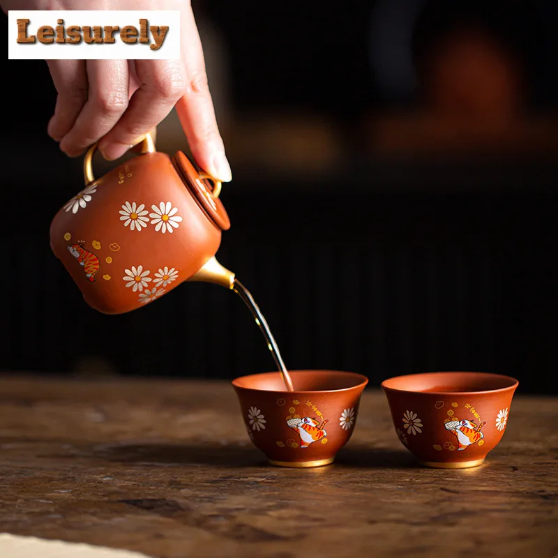 100ml Purple Clay Square Wealth Teapot Retro Tea Infuser Pot Household Tea Making Kettle With Ball Hole Chinese Tea Set Gift