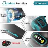 YOFIDRA 125mm 4 vitesses meuleuse d'angle électrique sans brosse métal bois meulage polissage coupe outil électrique pour Makita batterie broche 5