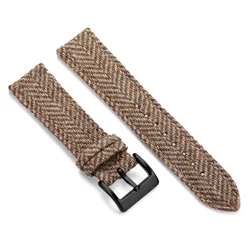 Vintage Genuine Leather & Tweed Nylon Quick Release Weave Bracelet Watch Band - 22mm (Khaki black)