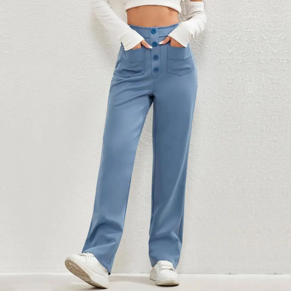 

Spring Summer Pants Stylish Women's High Waist Cargo Pants with Button Detail Pockets Solid Color Straight Leg for Streetwear