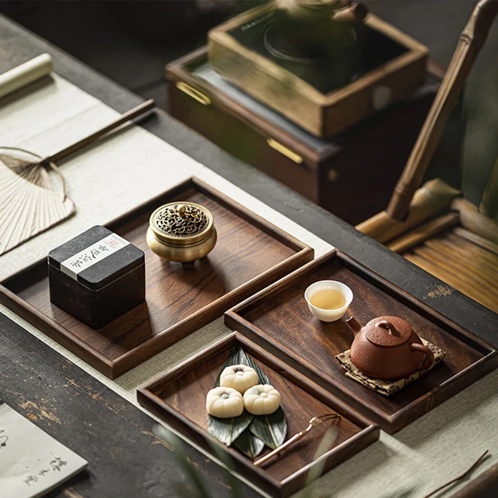 Wooden Bamboo Serving Tray Rectangular Tableware Food Tray For Kitchen Dinners Party Water Cup Fruit Food Bread Sundries
