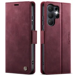 Vintage - Style Magnetic PU Leather Wallet Phone Case with Shockproof Card Holder Pocket Cover - Galaxy S26 Plus (Red)