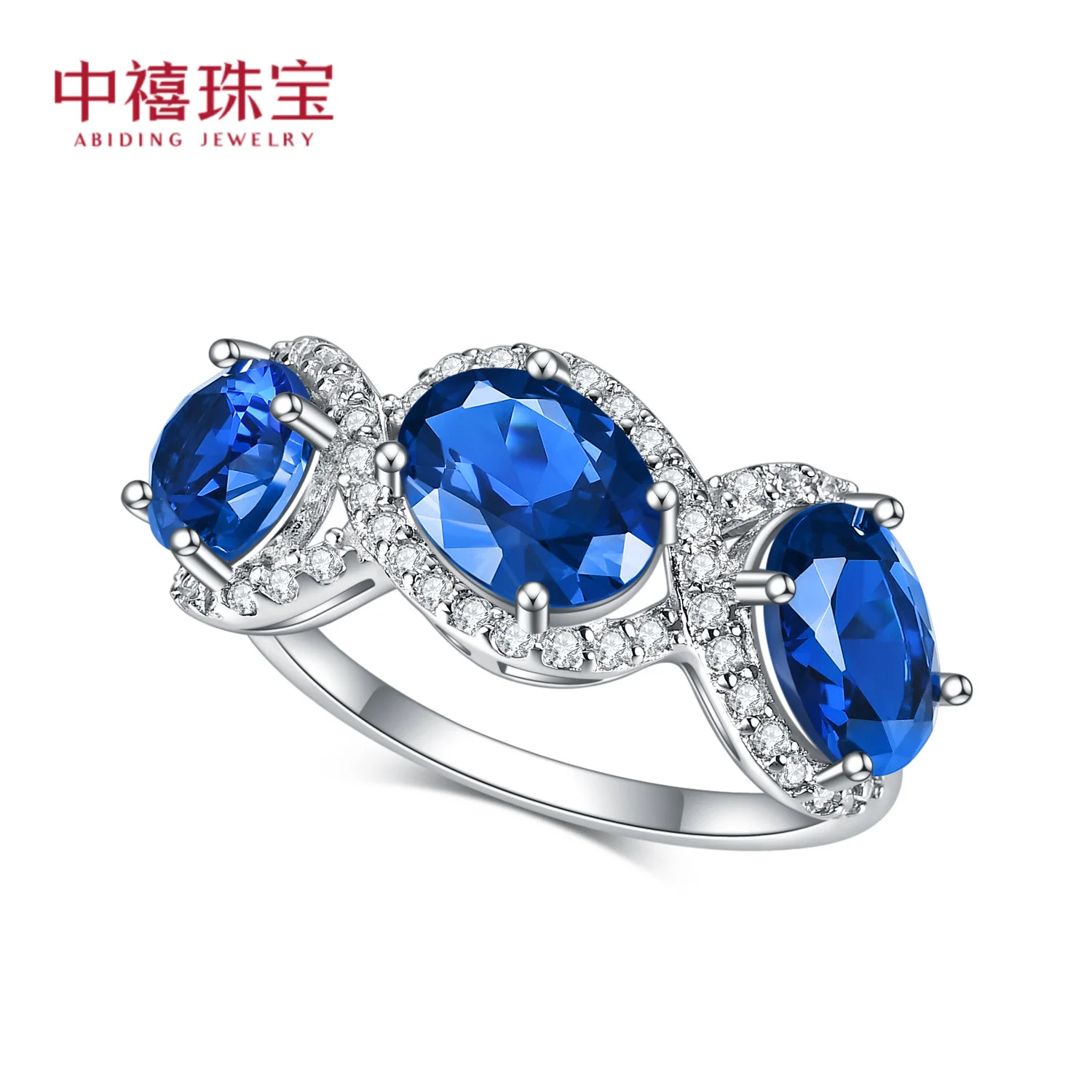 

real brand genuine jewels S925 Blue Spinel Design Sense Luxury Sterling Silver Inlaid Exquisite Craft Ring high quality