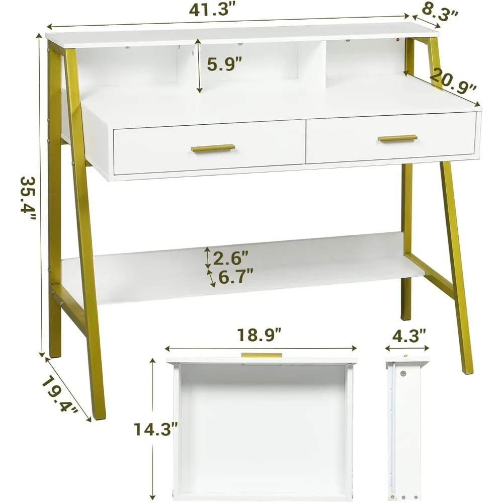 Modern Computer Desk Home Office Desk with Monitor Stand and Built-in Hutch Writing Desk Workstation Table with Bookshelf 2