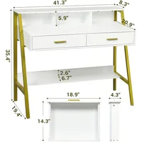 Modern Computer Desk Home Office Desk with Monitor Stand and Built-in Hutch Writing Desk Workstation Table with Bookshelf 2