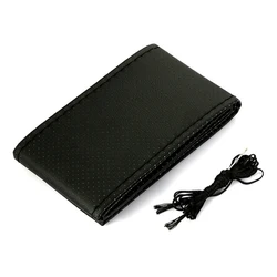 Luxury DIY Braided Leather Steering Wheel Cover - Soft Textured Auto Accessory in Three Colors (Black)