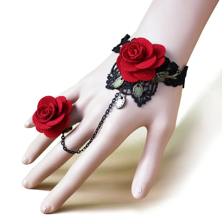 Stainless steel bracelet fashion bracelet fashion jewelry Rose Retro Gothic Women Lace Flower Hand Slave Harness Bracelet