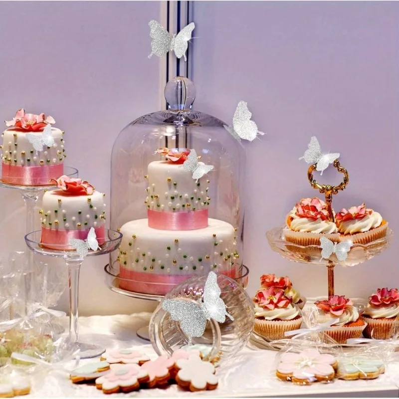 Hollow Butterfly Metallic Wall Stickers DIY Decoration for Wedding Crafts Party Events Cake Decor Home and Room Accessories