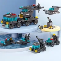 Mini size 6 In 1 Building Blocks DIY Police Car Fire Truck Castle Model Bricks Kids Educational Toys Gifts - Image 4
