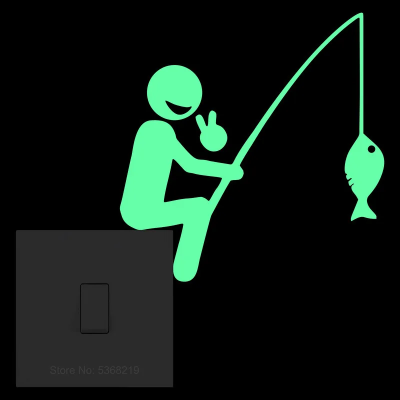 Glow in the Dark Fishing Stickers Kids Room Wall Children Bedroom Switch Decoration Bathroom Door Fridge Laptop Car Window Decal