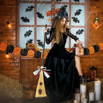 1pc Mini Broom Witch Straw Brooms D IY Hanging Ornaments For Halloween Party Decoration Costume Props Dollhouse Accessories 4
