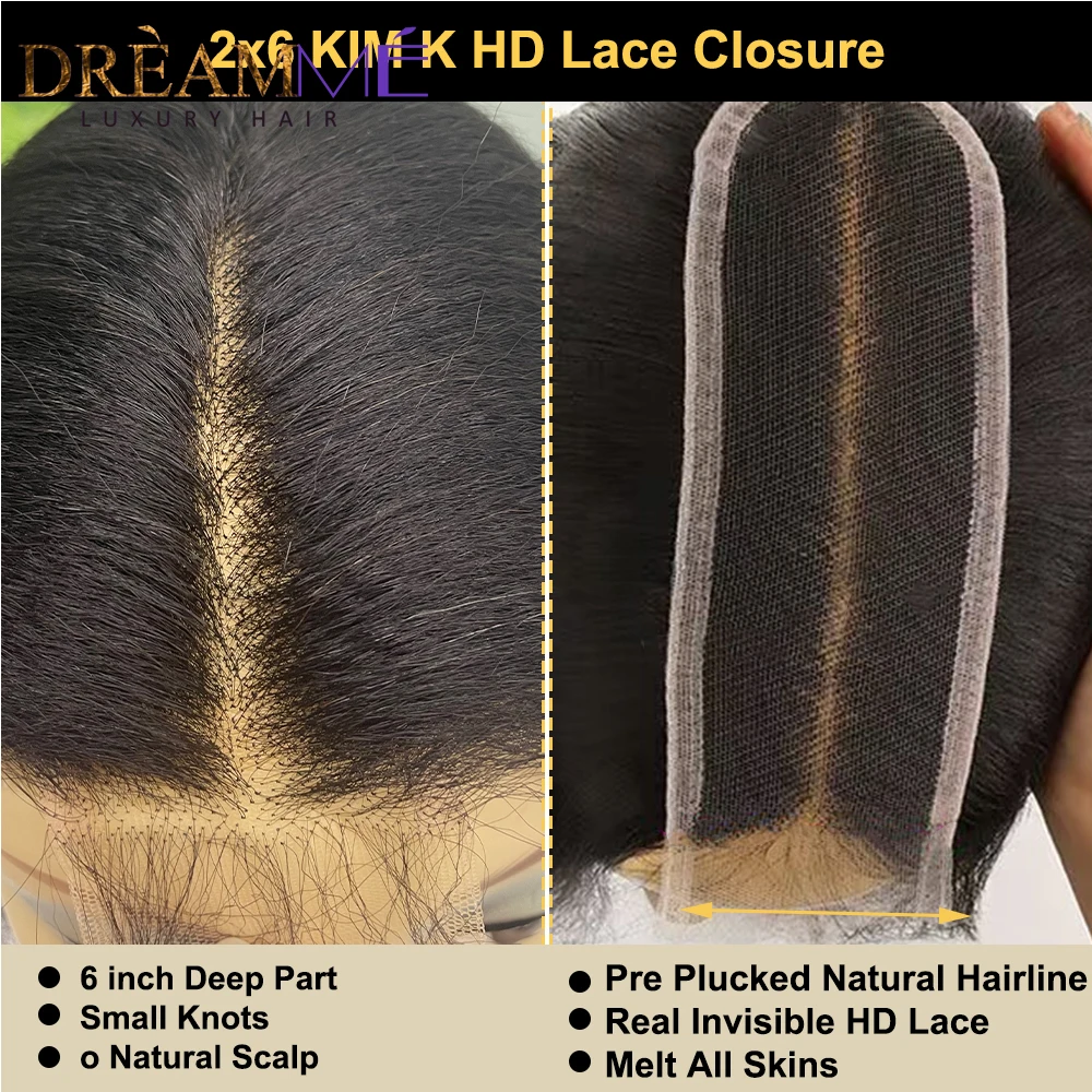 2x6 Skin Melted HD Lace Closure Yaki Straight 6in Deep Parting Pre-plucked Human Hair For Women Brazilian Hair Natural human hair lace closure