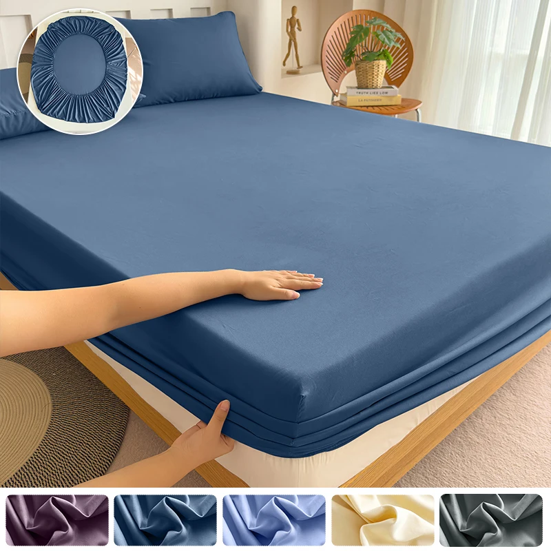 High Quality Fabric Fitted Sheet With Elastic Band Solid Color Mattress Sheet for King Queen Bed 150x200 180x200 200x220cm 1PC