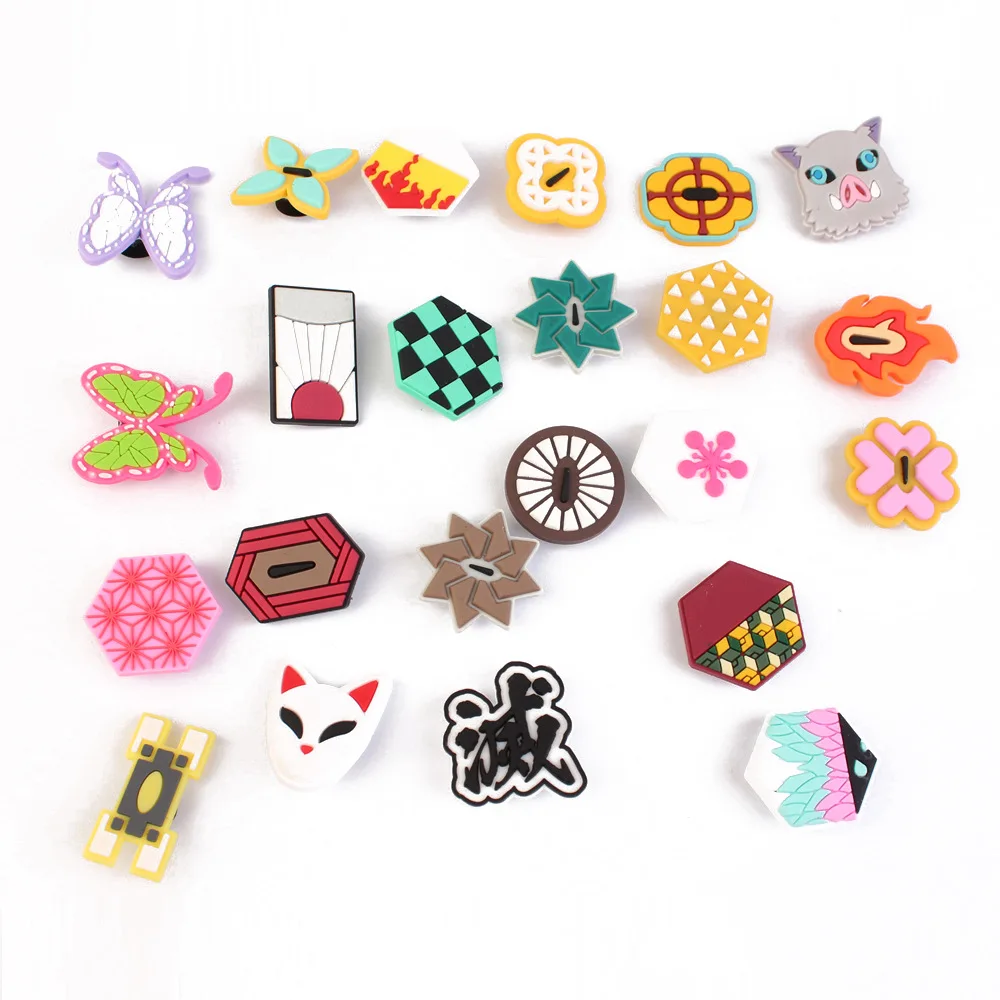 

Hot Single Sale Demon Slayer PVC Shoe Buckle Anime Sandals Accessories DIY Slippers Decorations Wholesale Kids X-mas Party Gifts