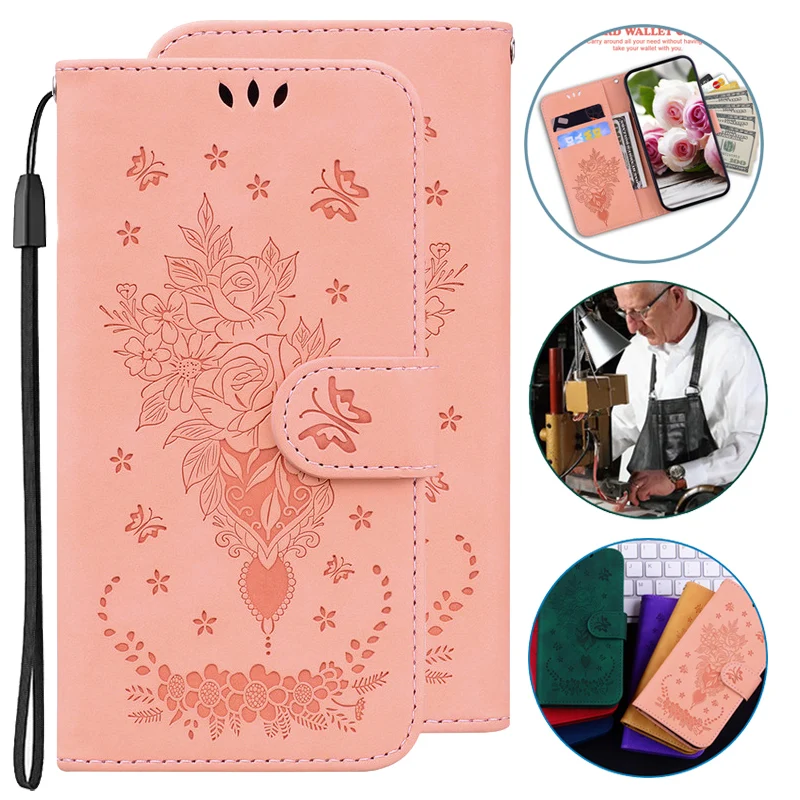 

Leather Wallet Cover Rose Case For Xiaomi Redmi 10 2022 10C 10A Note10 Lite Note 10S 10 Pro Max Flip Phone Bags Protective Cases