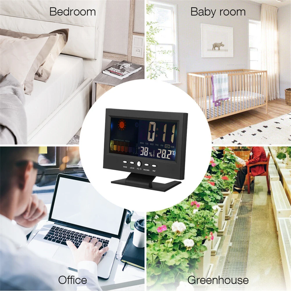 LED Digital Alarm Clock With Backlight,Electronic Desktop Temperature Humidity Monitor,12/24H Digital Desk Clock With Snooze