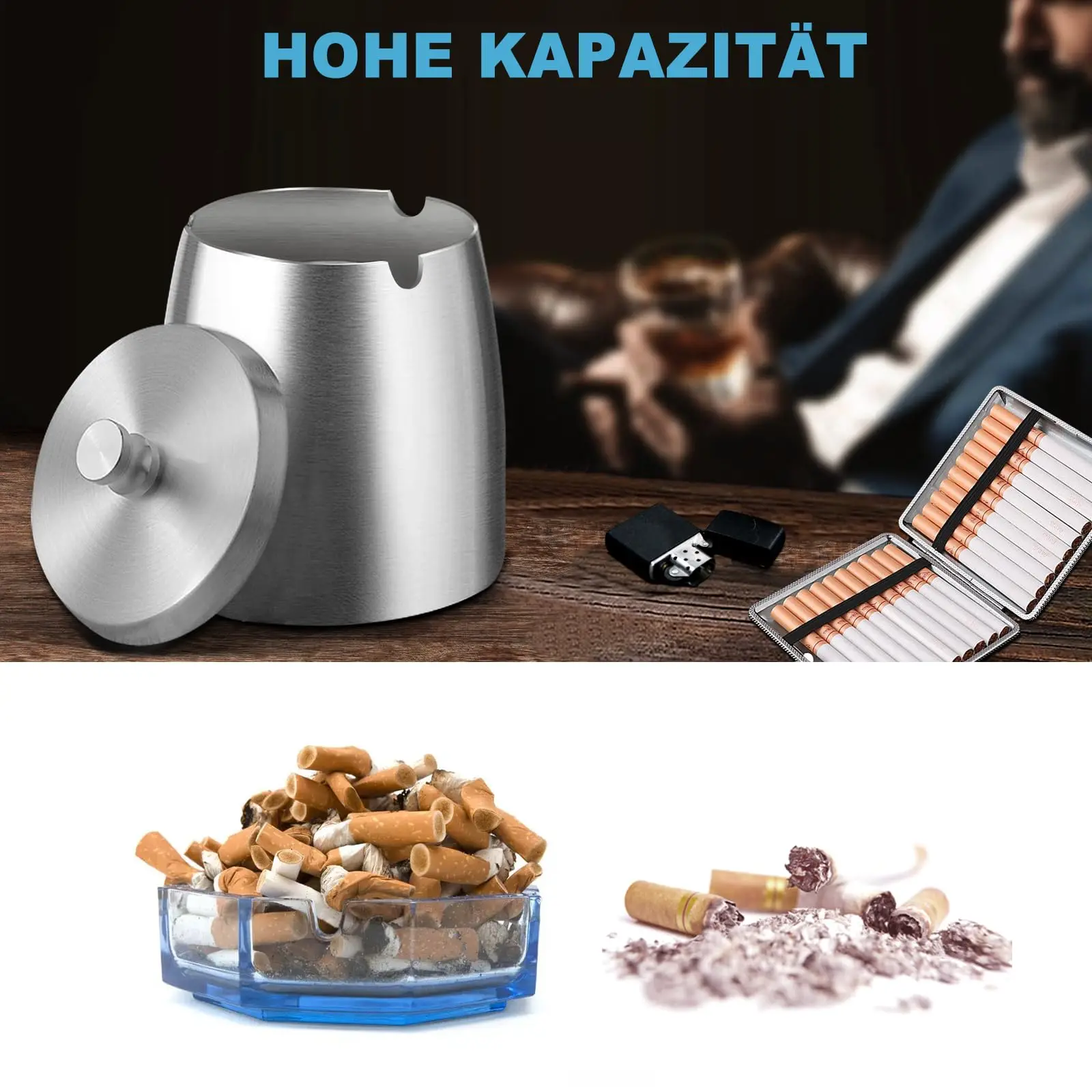 1PCS Stainless Steel Ashtray Lid Cigarettes Windproof Outdoor Cigar Ashtray Desktop Smoking Ash Holder Accessories