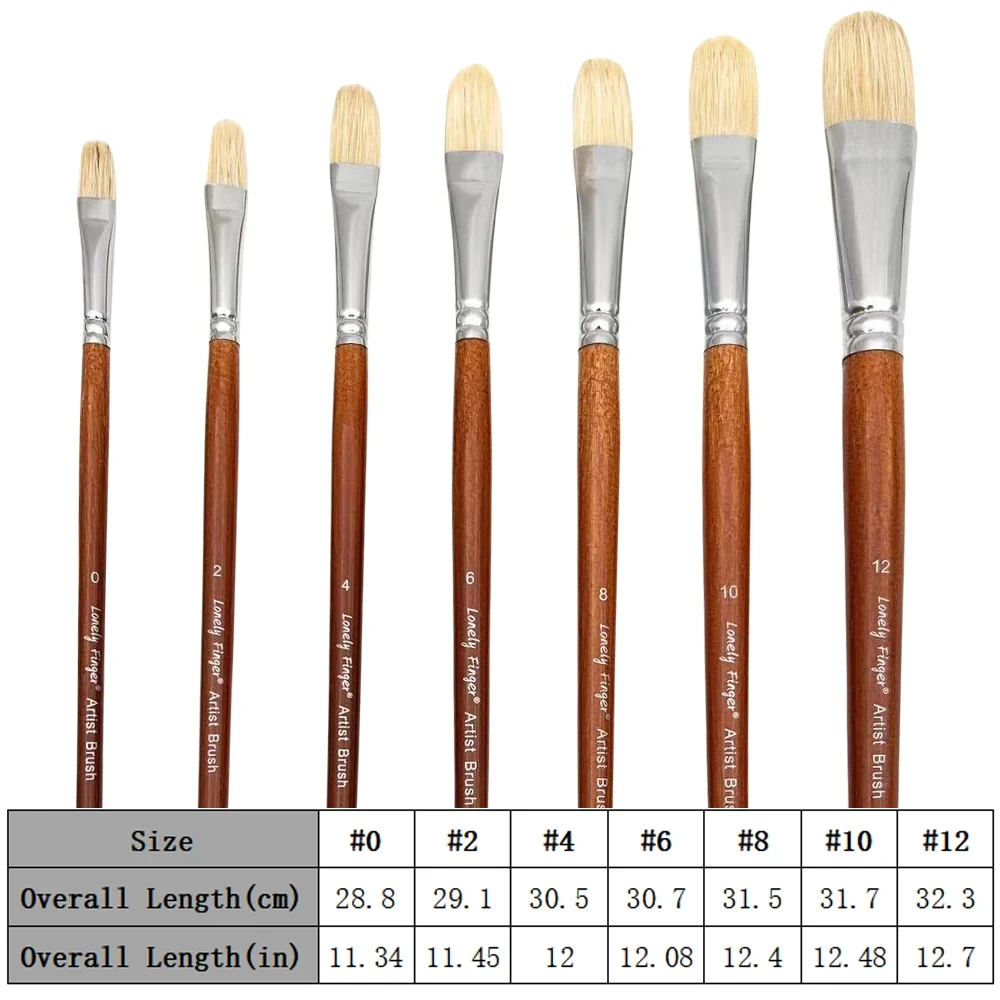 7pcs Professional Premium Long Handled Bristle Paint Brushes Set 100% Natural Chungking Hog Bristle Filbert/Fan Artist Brushes