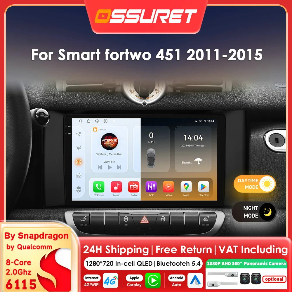 6115 8 Core Android Auto radio für Smart fortwo 451 2011 - 2015 Carplay für Apple Multimedia 360 Kamera GPS auto intelligen Bildschirm