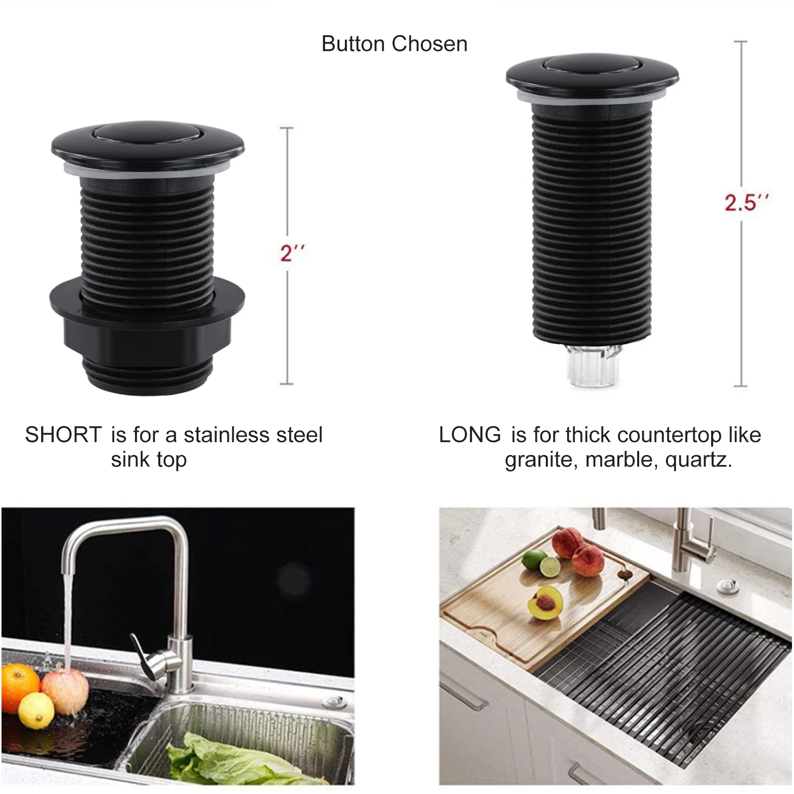 Switch Push Button Cover 1.5m Hose ABS Food Waste Disposer Air Switch Button Pneumatic Massage Bathtub Start food waste disposer switch