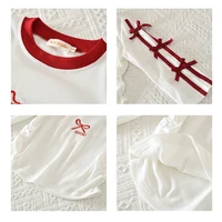 Vêtements pour filles, nouvelle mode d'automne, décoration avec nœud rouge, lettre brodée, haut à manches longues + pantalon de travail, ensemble 2 pièces, vêtements pour enfants 6