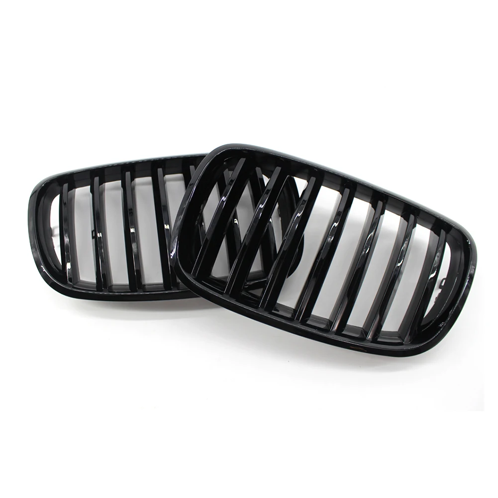 1 Pair Double Slat Grill Grille Gloss Black Front Bumper Racing Grille for BMW X5 E70 X6 E71 2007-2013 Car Accessories